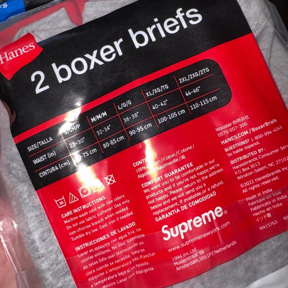 Supreme Hanes Boxer Briefs 2 Pack Heather Grey Red Logo Size XL 40-42 Waist Hype